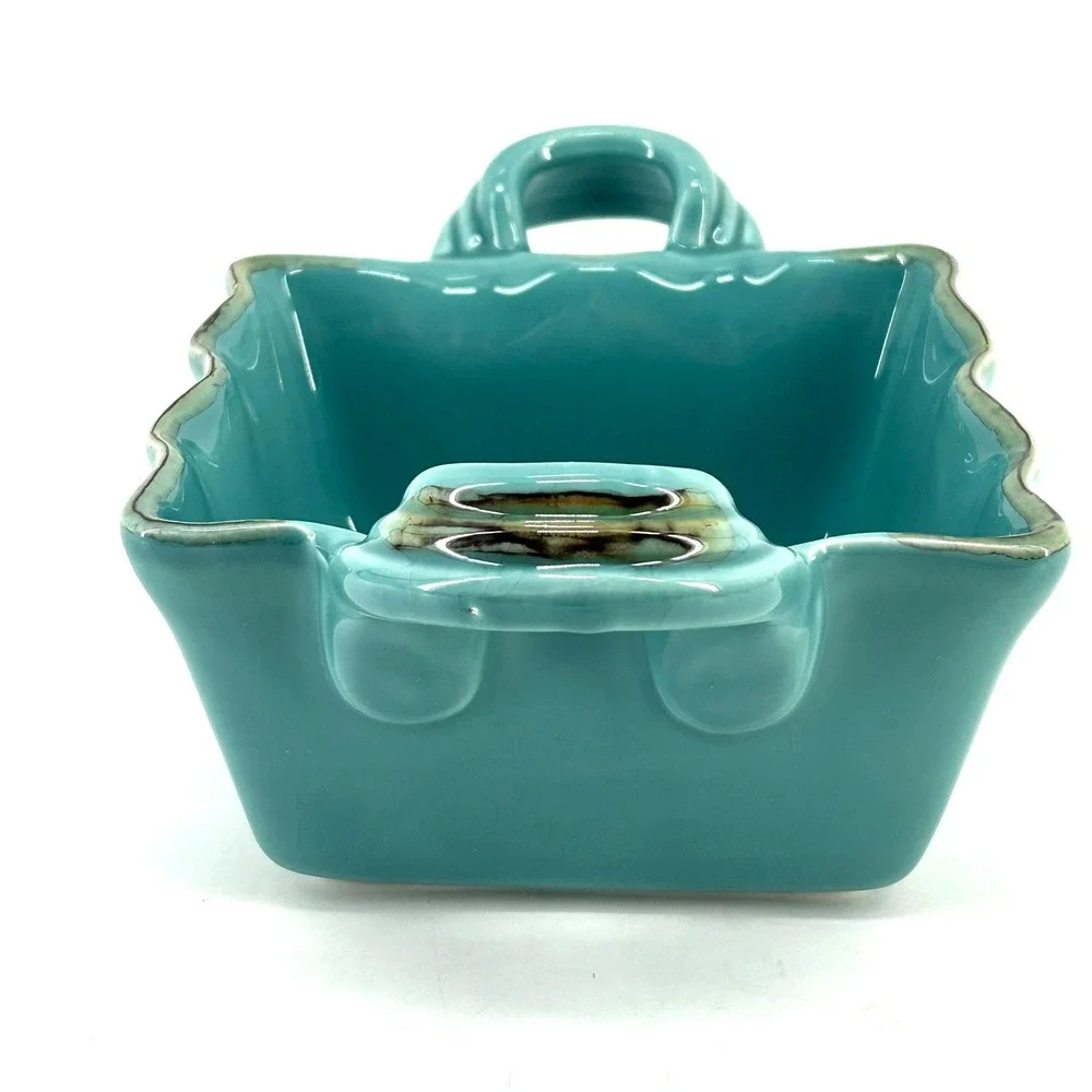 Southern Living Toscana Collection Teal Earthenware Square Baker Bowl Italy